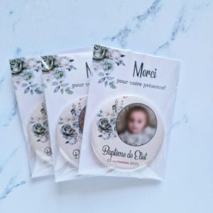 Lembrança de batismo com flor de marfim verde-sálvia - Lembrancinhas memoráveis de batismo, ímãs com cartão de agradecimento