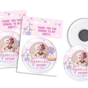 Regalo di ringraziamento per gli ospiti - Magneti fotografici a tema circo con biglietto di ringraziamento