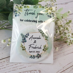 Recuerdo de boda personalizado con temática de eucalipto: imanes de agradecimiento personalizados, obsequio de agradecimiento
