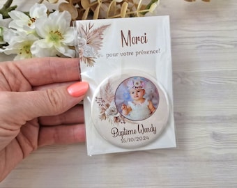 Natural colors Baptism souvenir - Memorable Christening favors, Magnets with thank you card