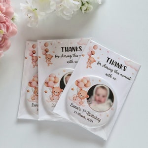 Fotomagnete con orsetto e palloncini - Adorabile regalo ricordo per il primo compleanno di una bambina