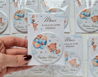 Teddy bear theme baptism souvenir, personalized fridge magnets, small thank you gift for guests