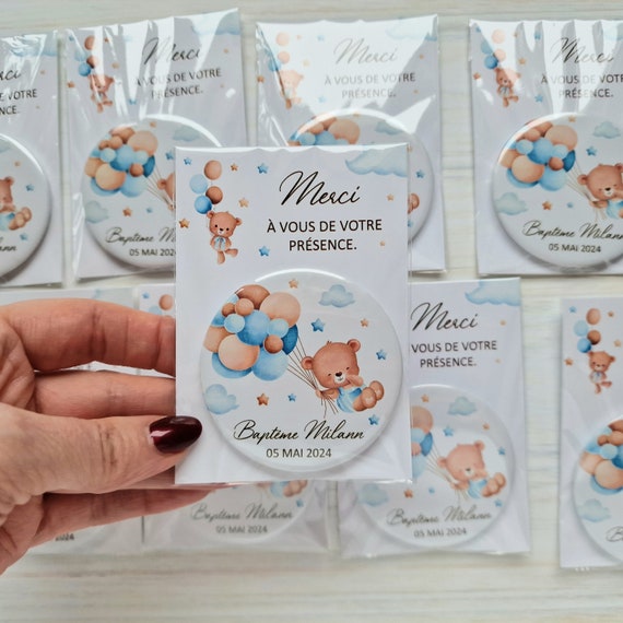 Teddy bear theme baptism souvenir, personalized fridge magnets, small thank you gift for guests