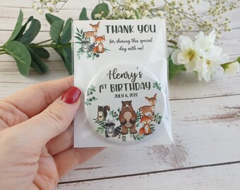 Forest animals birthday favors, Woodland custom magnets, Thank you magnet (WL01)