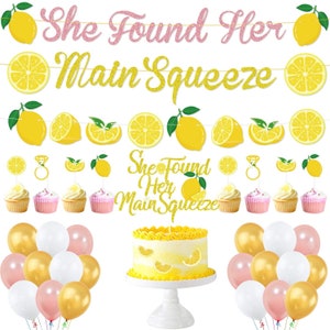 Lemon Theme Bridal Shower Party Decoration, She Found Her Main Squeeze Banner, Cake Topper for Wedding Engagement Bachelorette party