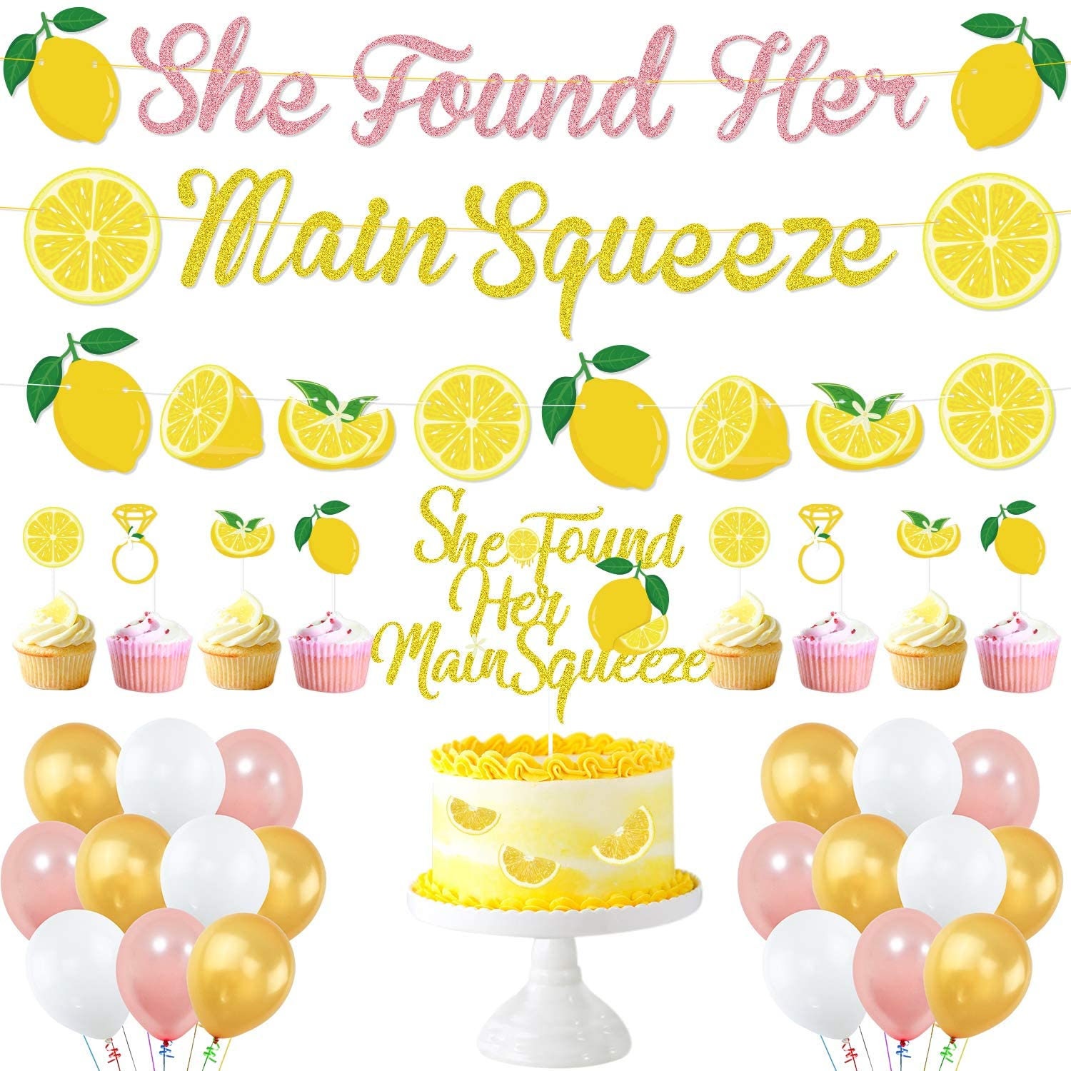 Lemon Theme Bridal Shower Party Decoration She Found Her Main Squeeze Banner Cake Topper for Wedding Engagement Bachelorette