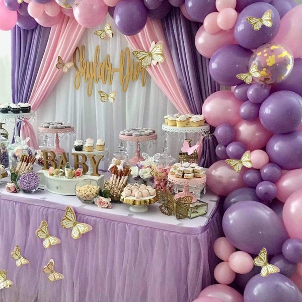 Butterfly Purple Pink Balloon Garland Arch Kit For Baby Shower, Princess Birthday Party Decorations