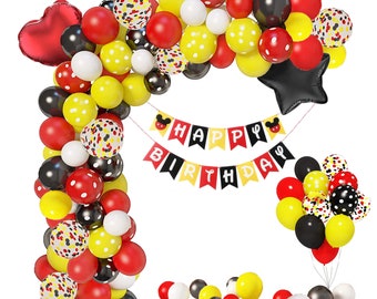 146 pcs Mickey Theme Birthday Balloons Arch Garland Kit with Happy Birthday Banner for Birthday Party Supplies