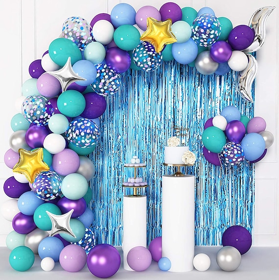 Mermaid Theme Balloon Garland Arch Kit With Foil Fringe Curtain