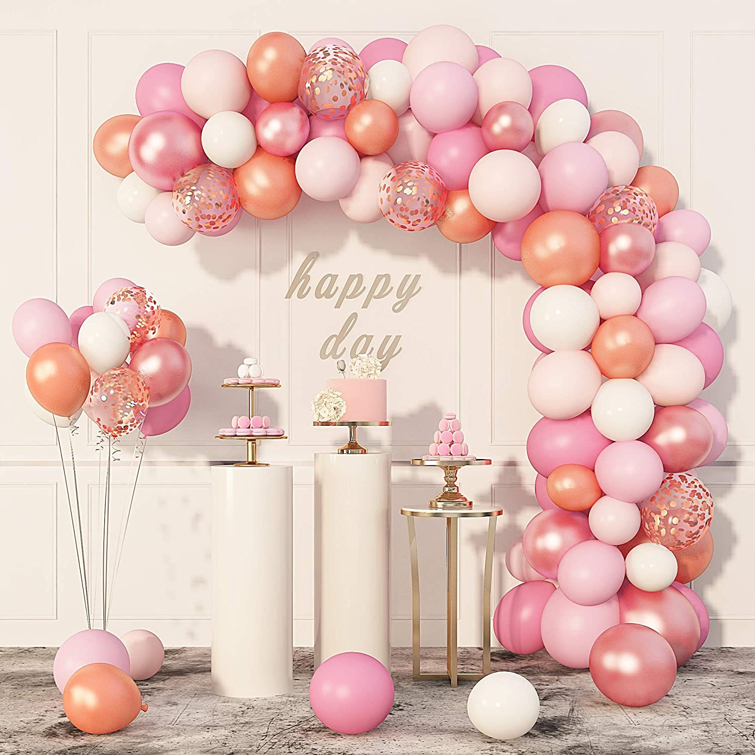 Rose Gold Pink Balloons Garland Arch Kit with Light Pink White | Etsy