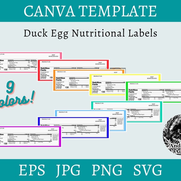 Duck Egg Nutritional Carton Labels Set of 9 -- Digital Download