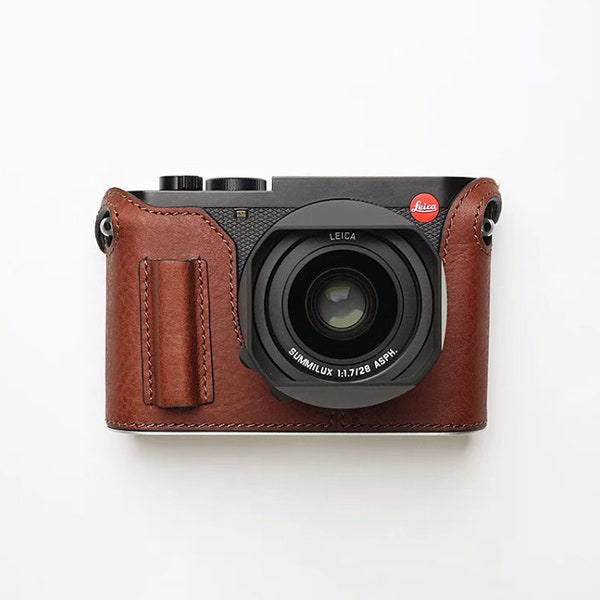 Leica Q3 Handmade Half Case Cowhide leather Camera bag with extra grip - R091