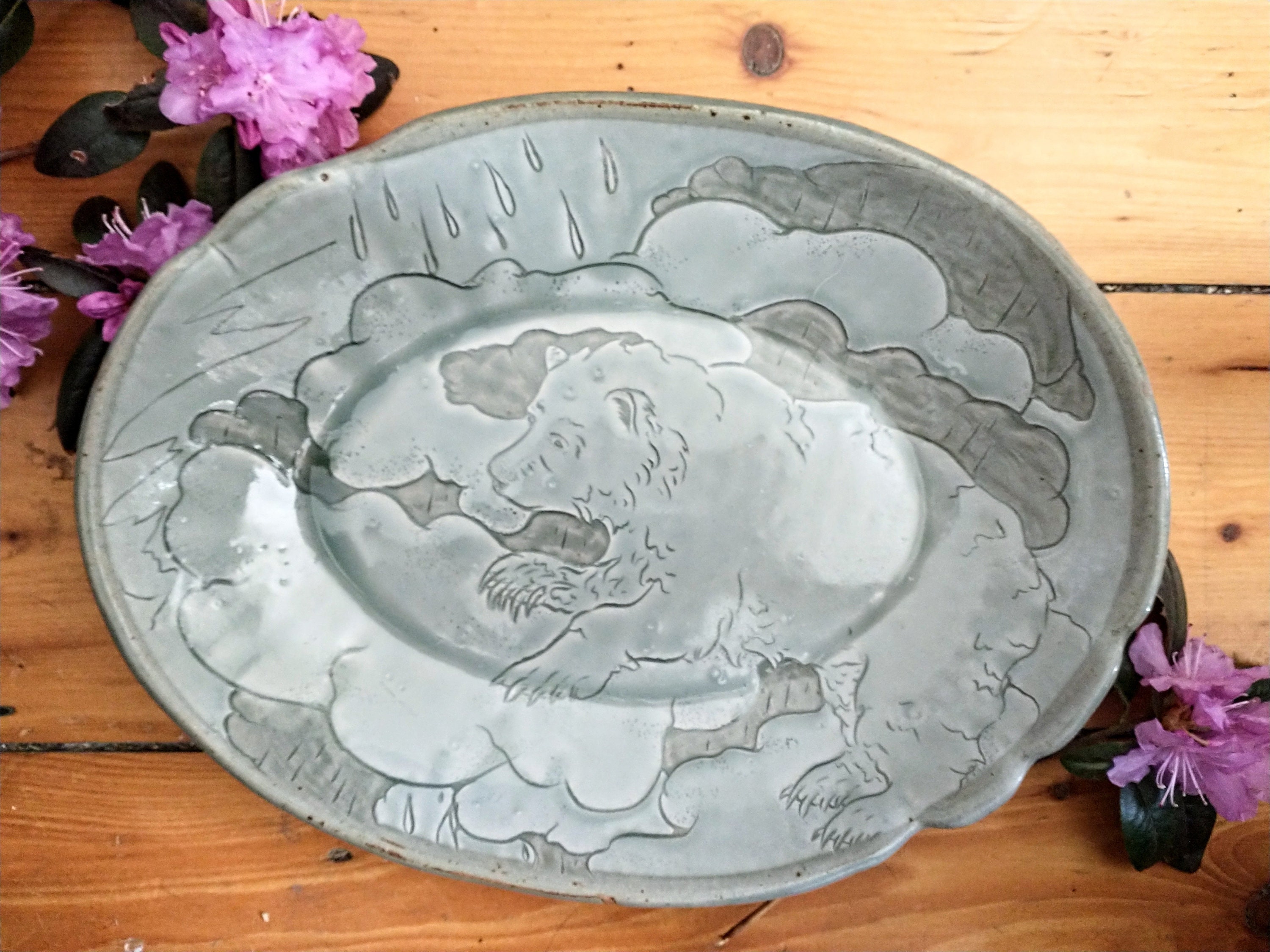Large Oval Serving Dish black bear thunderstorm Etsy