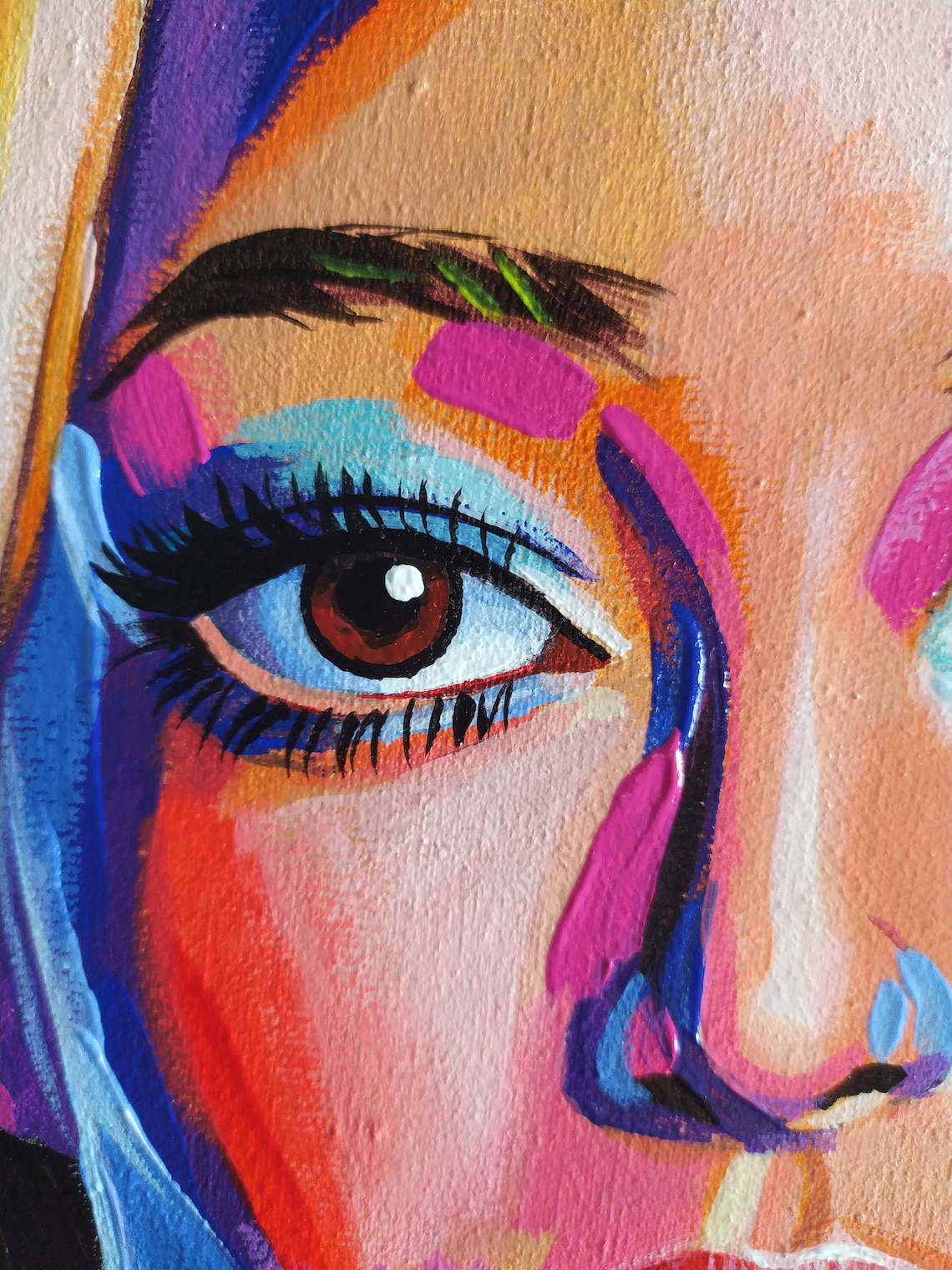 Acrylic Painting on Canvas Face Girl wall art | Etsy