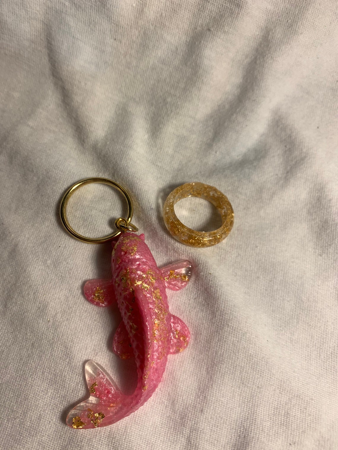 Resin Koi Fish Keychain With Matching Gold Flake Ring Etsy Australia