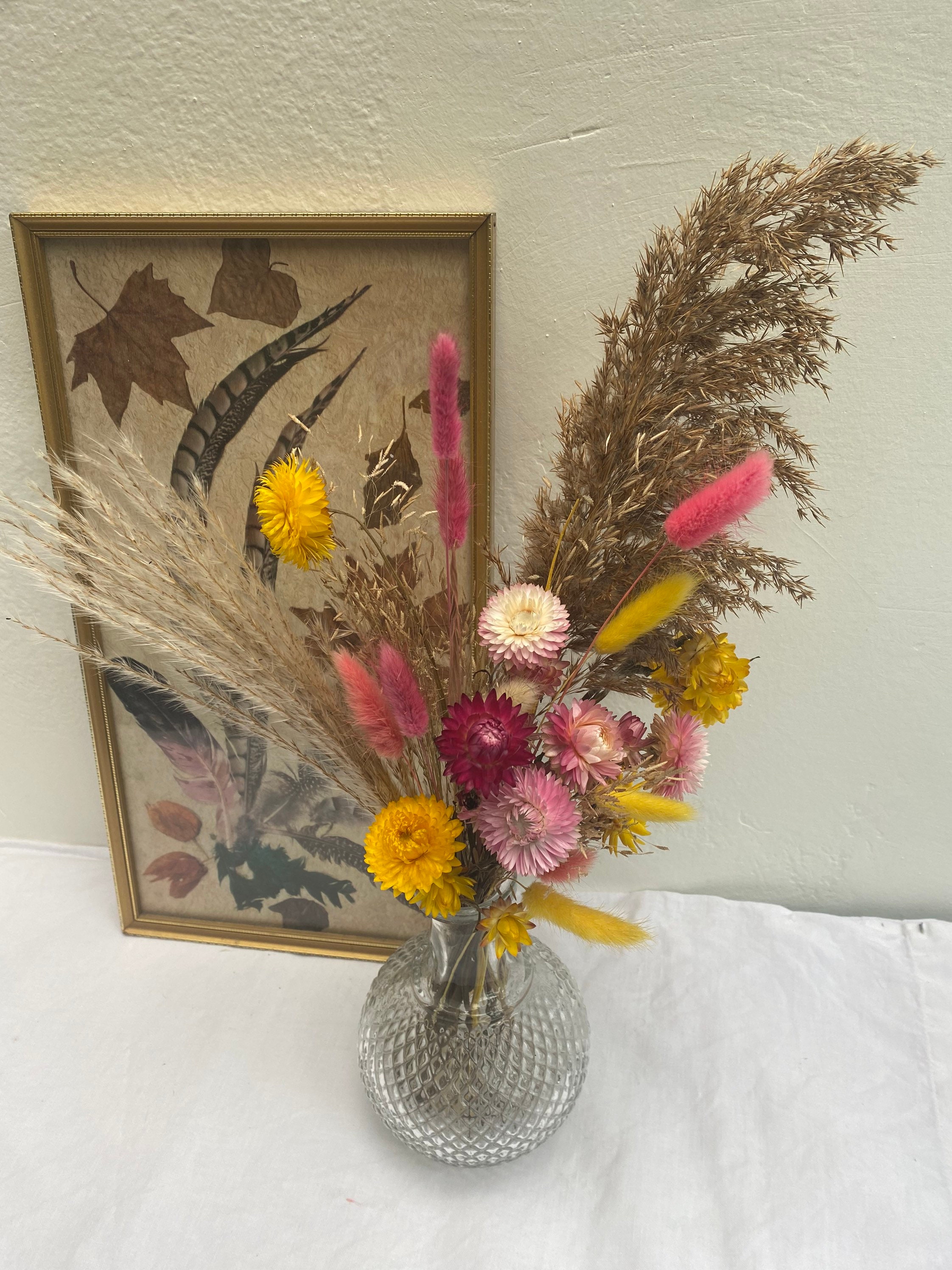 Dried flower bouquet with glass vase Etsy