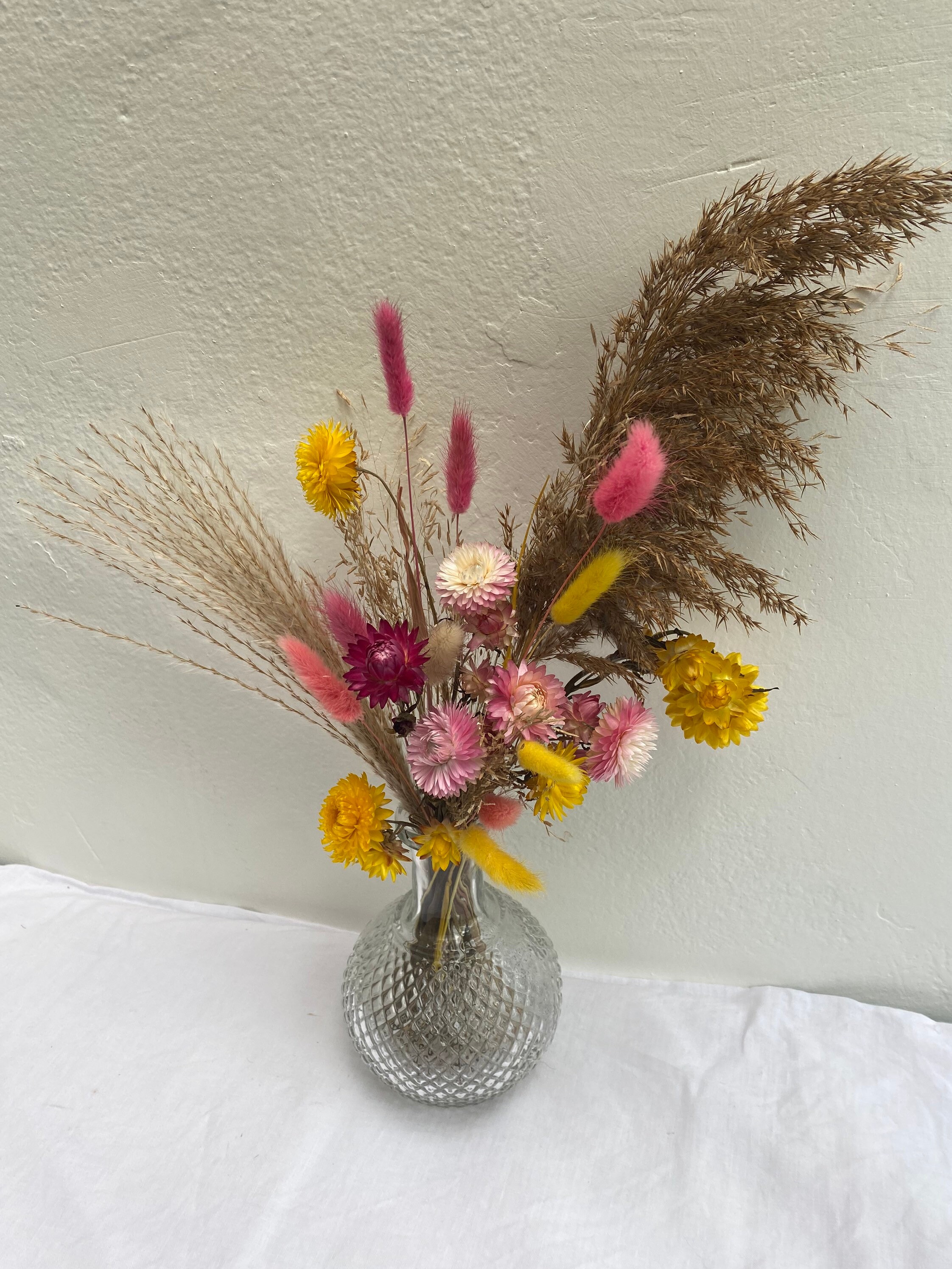 Dried flower bouquet with glass vase Etsy