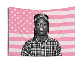 Asap Rocky FREE TRACKED shipping pink American Flag Wall Tapestry/Hanging Wall home decor art/American rapper/Concert banner/black musician