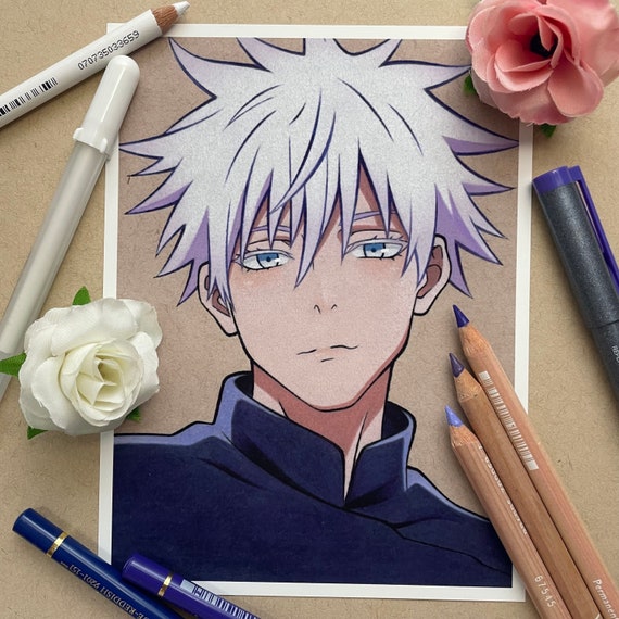 White Haired Boy Anime Drawing Print Cute Anime Boy 