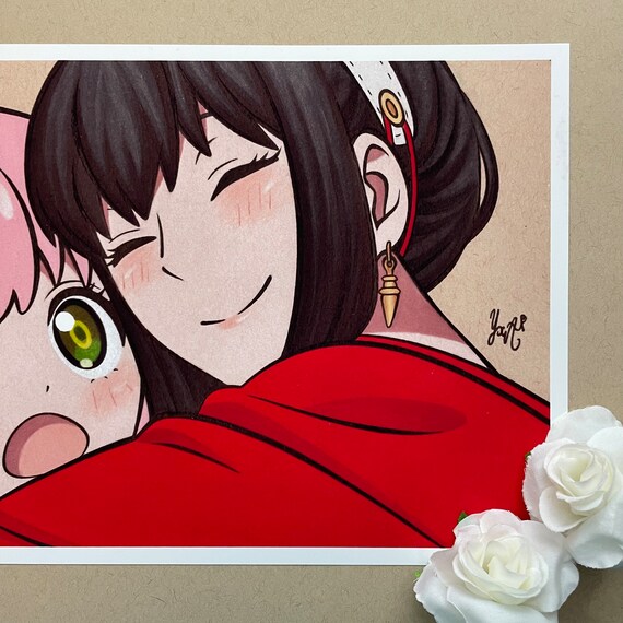 Anime Drawing Print Anime Mom and Daughter Cute Hug - Etsy