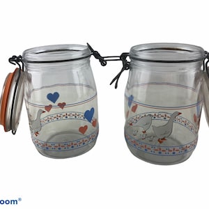 Vintage 80’s Arc Geese 1 Liter Canning Mason Jars With Rubber Seal Set Of 2 Made In France