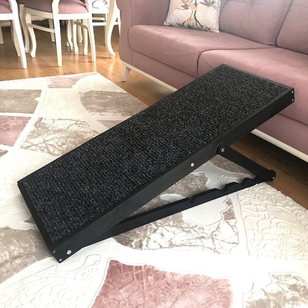 Adjustable Dog Ramp, Custom Dog Ramp with Rail, Free Standing Foldable Pet Ramp, Large Dog Ramp for Bed & Couch, Cat Ramp, Rabbit Ramp