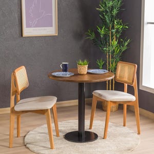 Narrow Bistro Dining Table, Pine Wood Round Kitchen Pub Tables Metal Tulip Leg for 2
