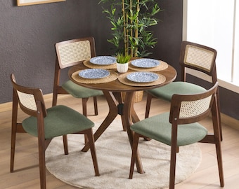 Walnut Dining Table Set for 2 to 4 Person Seat Kitchen Table and Chair for 2 3 4, Solid Walnut Wood Pedestal Leg Dinner Tables