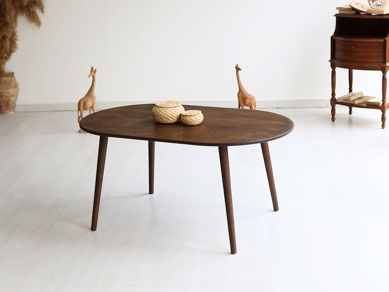 Oval Coffee Table with Conical Legs - Mid-Century Modern Wooden Table - Small Minimalist Coffee Table - Scandinavian Coffee Table