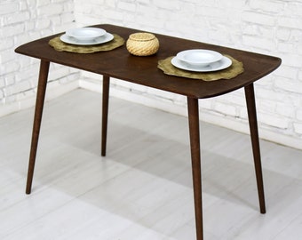 Oval Narrow Walnut Dining Room Table, Round Small Rustic Coffee Table Home Kitchen, Round Desk, Handmade Wood Indoor Space Saving Furniture