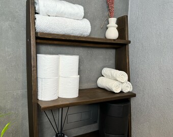 Bovenste Toiletrek. 3-laags Ruimtebesparende Opbergrekken. Badkamer Organizer Plank Boven Toilet of Wasmachine. Hout E1 en Staal