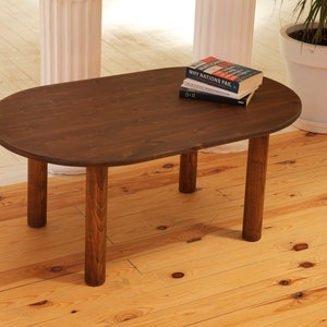 This is Solid Walnut Wood Low Coffee Tables.  Unique Small Rustic Coffeetable, Round Mid Century Modern Farmhouse Home Decor, Handmade Oak Furniture