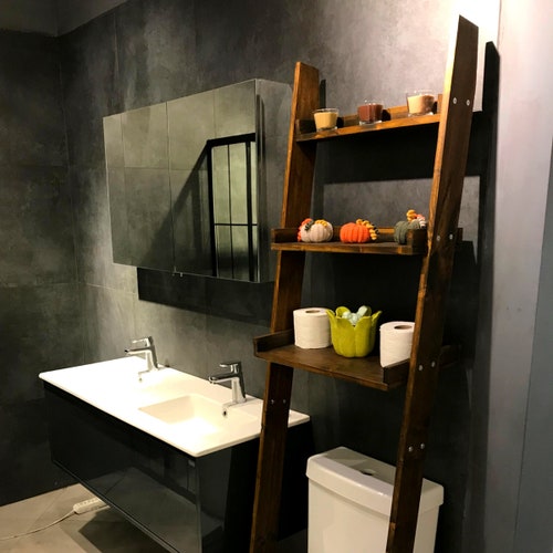 Rustic Farmhouse Decor Over the Toilet Bathroom Ladder Shelf Etsy