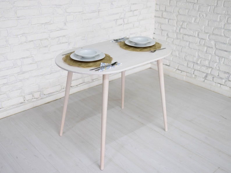 Handmade Oval Wooden Dining Table for 2 | Ideal for Small Homes, Kitchens, Walnut Wooden Dining Room Table, Rustic Narrow Dinning Table