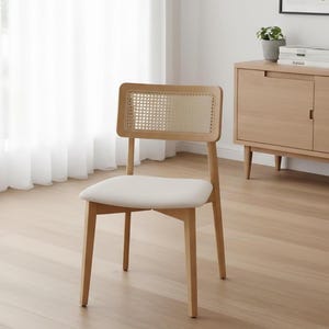 Conjunto de cadeiras de vime para jantar: conjunto de 2 cadeiras de cozinha de madeira maciça natural com almofadas modernas de meados do século para restaurante