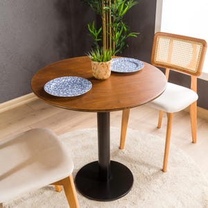 Narrow Bistro Table Metal Tulip Leg, Smallspace Bistro Dining Table Walnut Wood Round Table Indoor, 2 Seat Person Pub Bistro Table Furniture