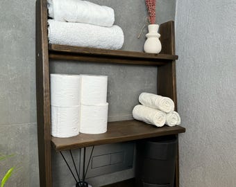 Over the Toilet Ladder Shelf, Above Toilet Back Leaning Shelves, Space Saving Bathroom Cabinet Organizer Storage, WC Shelving Home Furniture