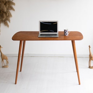 Rounded Oval Office Desk Table, Minimalist Walnut Wood Home Desk, Small Standing Desk, Mid Century Modern Writing Desk, Handmade Furniture