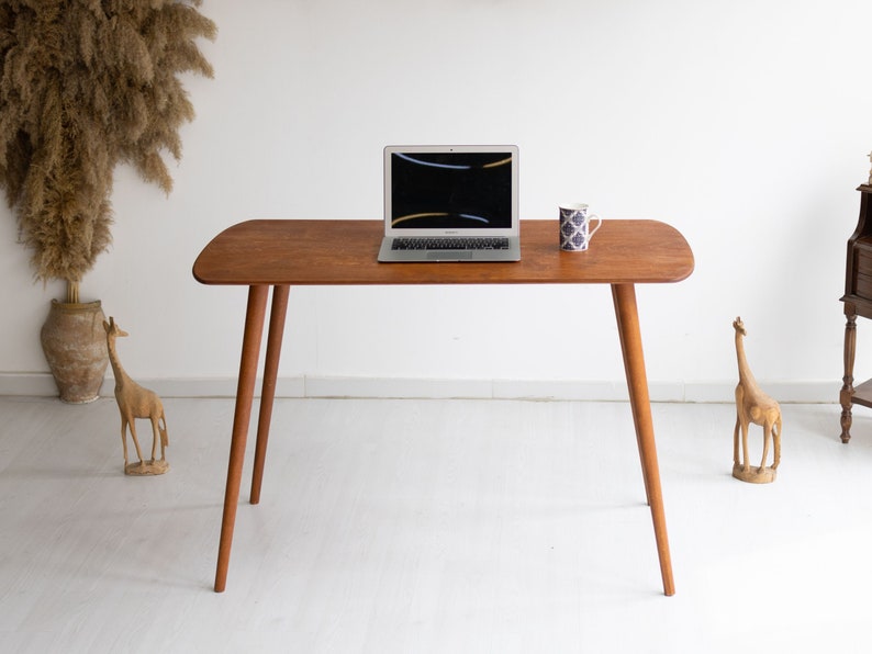 Rounded Oval Office Desk Table, Minimalist Walnut Wood Home Desk, Small Standing Desk, Mid Century Modern Writing Desk, Handmade Furniture