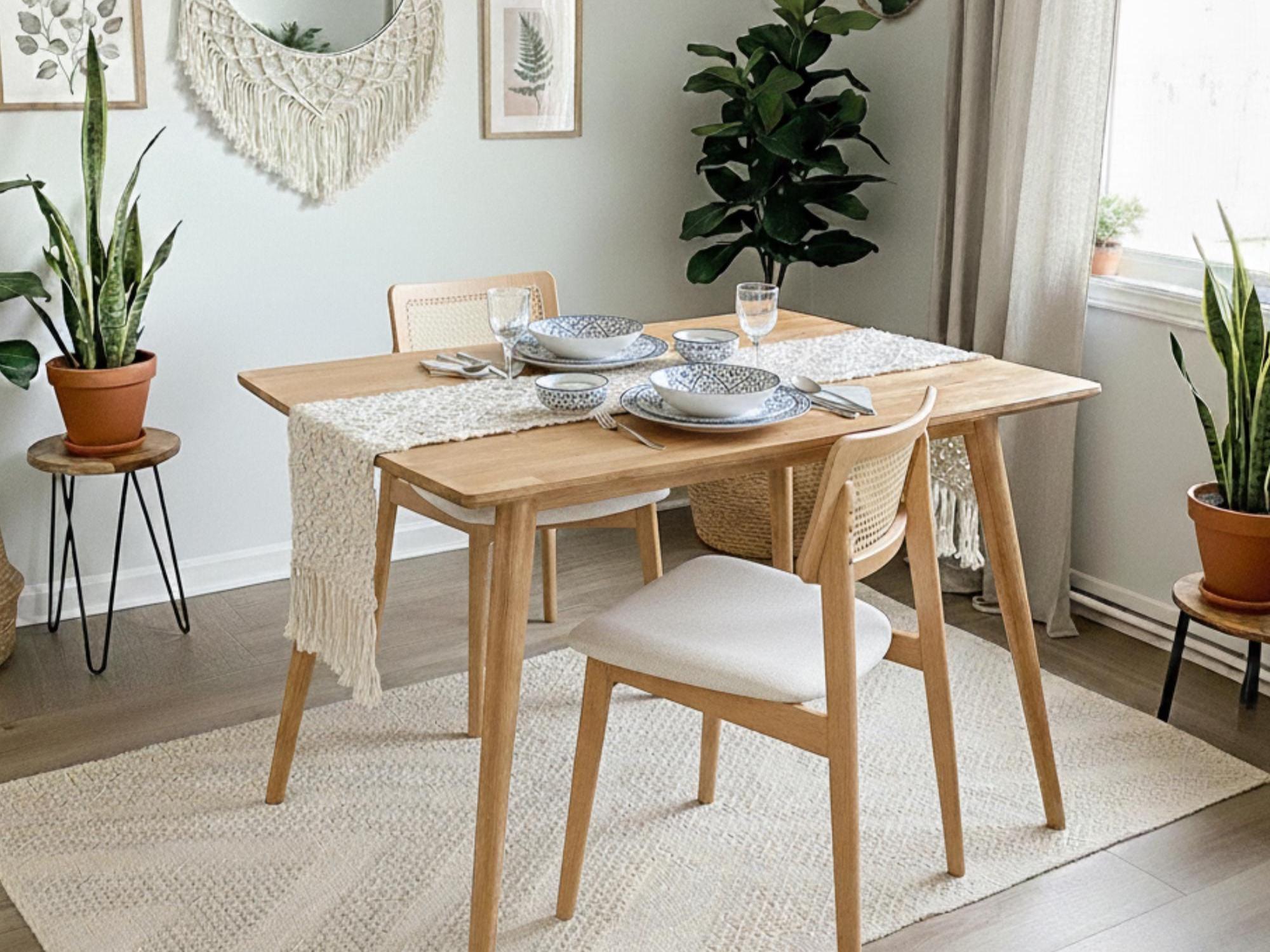 Dining Table and Chair Set, Solid Oak Wood Kitchen Table With Seat ...