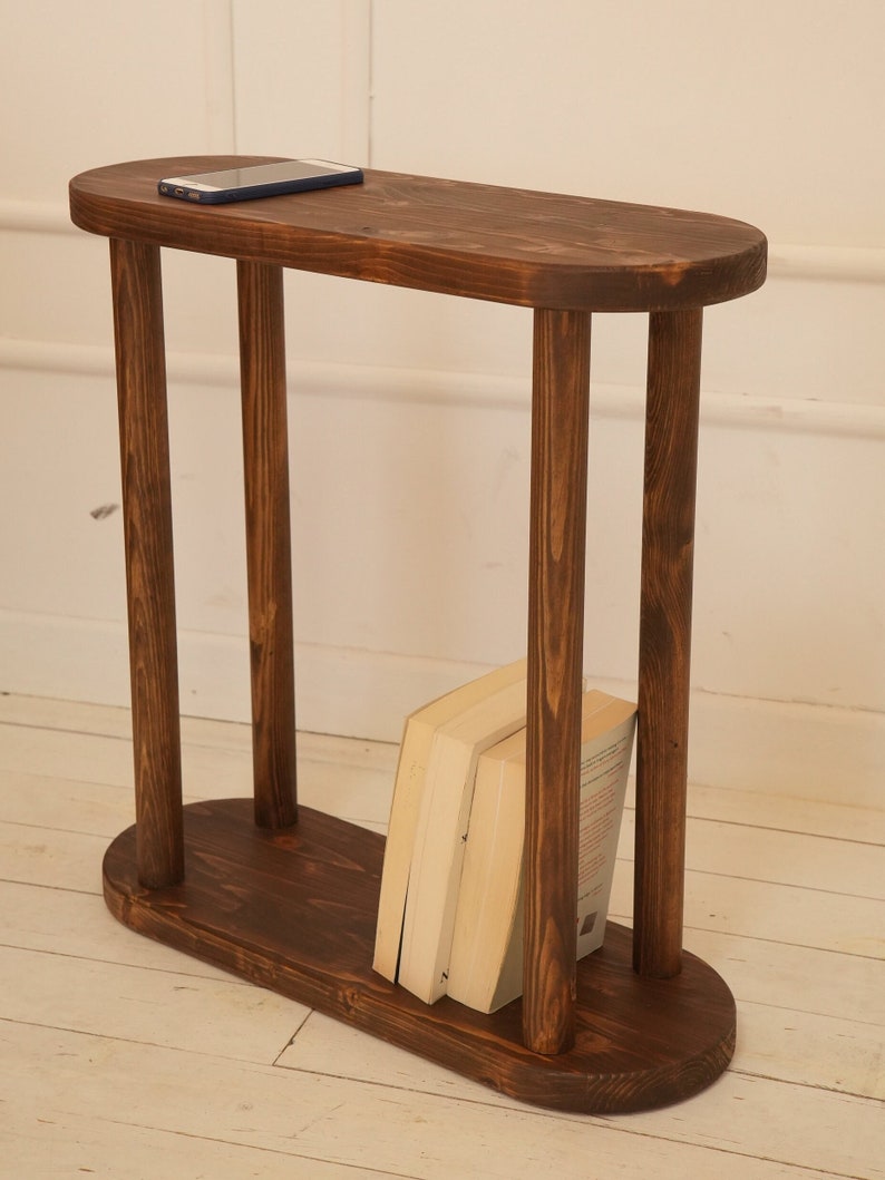 Walnut Wood Round End Bedside Coffee Tables, Oval Small Coffee Table Indoor, Modern Farmhouse Table, Handmade Rustic Furniture Fall Decor