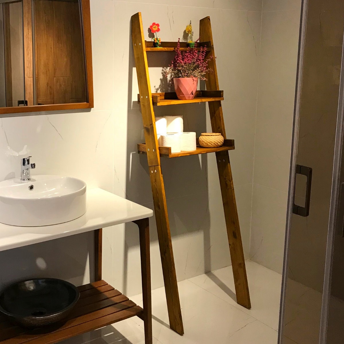 Mensola da bagno sopra il wc Madrid, con due ante e ripiani 160 CM L X
