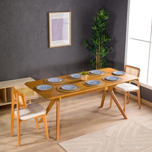 Rectangle Dining Table 6 to 8 Person Seat: Pedestal Leg Solid Pine Wood Kitchen Table