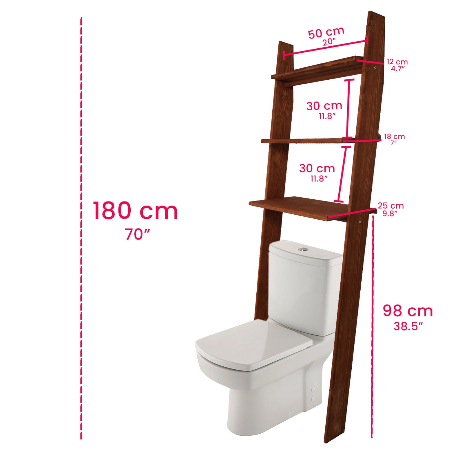 Over the Toilet Ladder Shelf Walnut Shelf Bathroom Storage Etsy