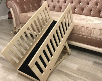 Dog Ramp with Foldable Rail Furniture, Handmade Adjustable Pet Ramp, Dog Training Supplies, Cat Ramp, Ideal for Senior and Disabled Pets