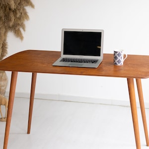 Rounded Oval Office Desk Table, Minimalist Walnut Wood Home Desk, Small Standing Desk, Mid Century Modern Writing Desk, Handmade Furniture
