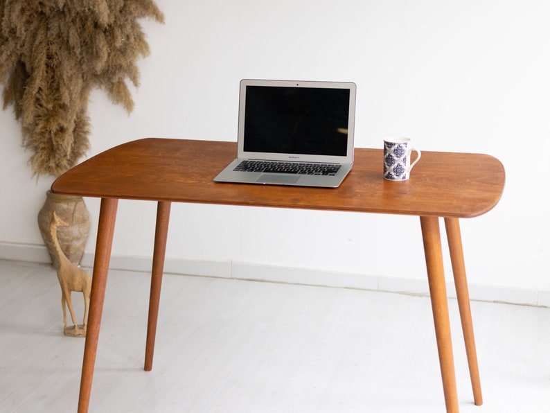 Rounded Oval Office Desk Table, Minimalist Walnut Wood Home Desk, Small Standing Desk, Mid Century Modern Writing Desk, Handmade Furniture