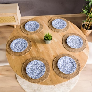 We combine round dining table 2 to 6 seat dining room dinner table and small walnut wood circular dine table kitchen furniture ready to use. Our Solid Oak Wood Dine Table as a Circular Kitchen Furniture.