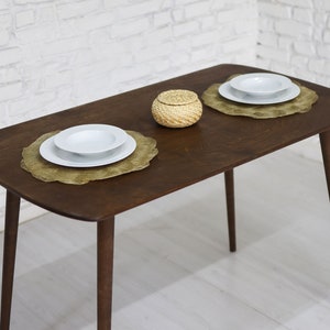 Oval Narrow Walnut Dining Room Table for 2, Mid Century Small Dinning Table, Wooden Breakfast Table, 2 Person Dine Table Kitchen Furniture