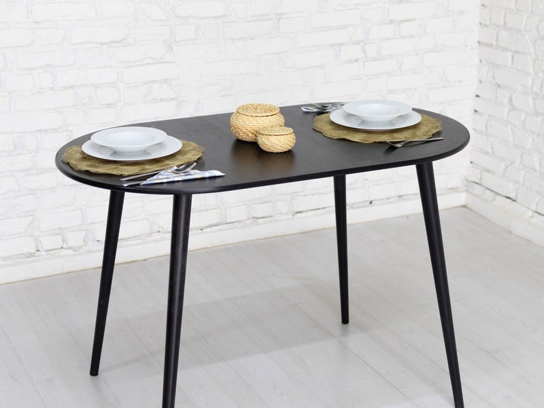 Handmade Oval Wooden Dining Table for 2 | Ideal for Small Homes, Kitchens, Walnut Wooden Dining Room Table, Rustic Narrow Dinning Table